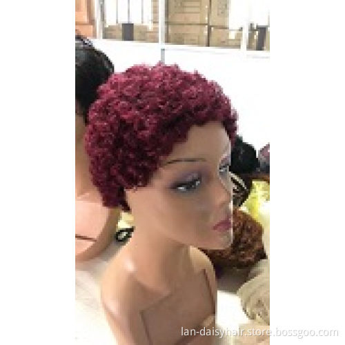 Cheap Short Pixie Cut Most Popular Hair Texture Afro Curly Machine made None Lace Human Hair Wigs